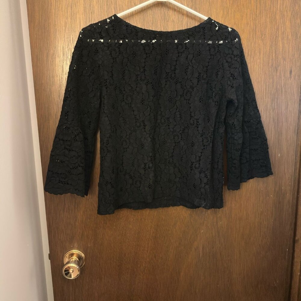 Black Batwing Floral Cut Top